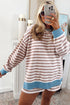 Striped Contrast Edge Drop Shoulder Pullover Shorts Set