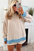 Striped Contrast Edge Drop Shoulder Pullover Shorts Set