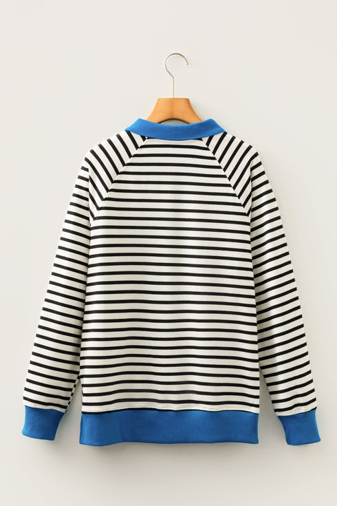 Striped Contrast Trim Button Placket Polo Top