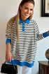 Striped Contrast Trim Button Placket Polo Top