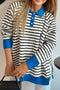 Striped Contrast Trim Button Placket Polo Top