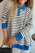Striped Contrast Trim Button Placket Polo Top
