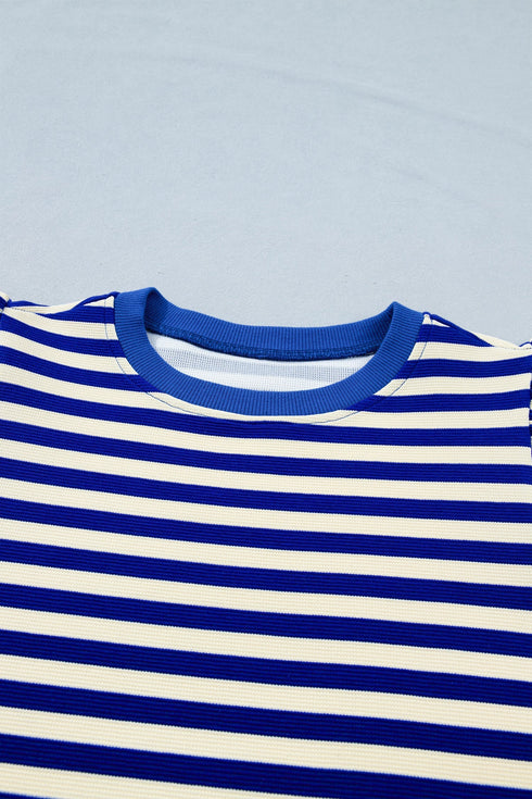 Striped Contrast Trim Cap Sleeve Casual Short Set