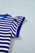 Striped Contrast Trim Cap Sleeve Casual Short Set