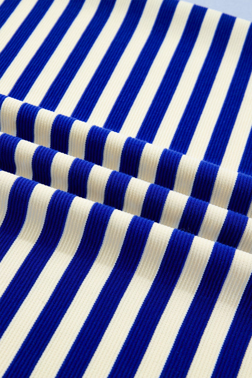 Striped Contrast Trim Cap Sleeve Casual Short Set