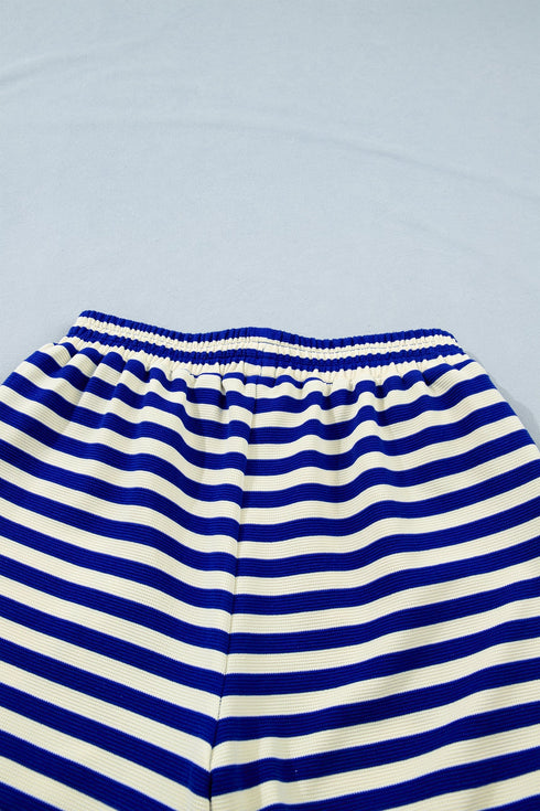 Striped Contrast Trim Cap Sleeve Casual Short Set