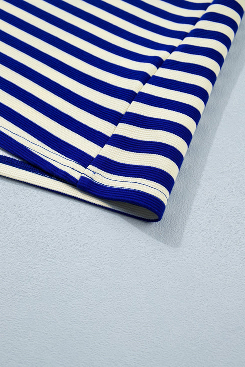 Striped Contrast Trim Cap Sleeve Casual Short Set