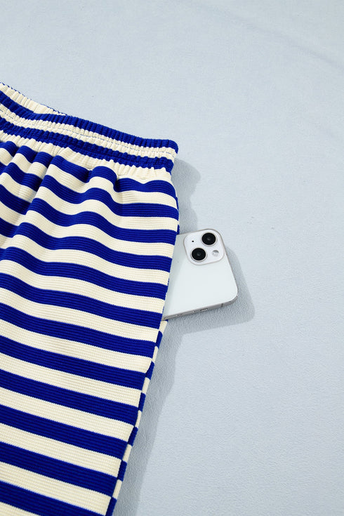 Striped Contrast Trim Cap Sleeve Casual Short Set