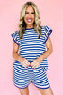 Striped Contrast Trim Cap Sleeve Casual Short Set