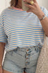 Striped Contrast Trim Drop Shoulder Round Neck Tee