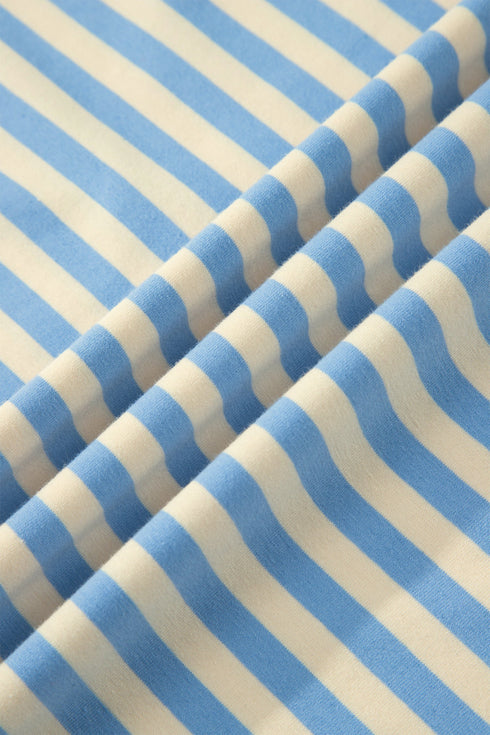 Striped Contrast Trim Drop Shoulder Round Neck Tee