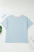 Striped Contrast Trim Drop Shoulder Round Neck Tee