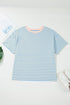Striped Contrast Trim Drop Shoulder Round Neck Tee