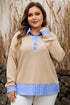 Striped Contrast Trim Patchwork Waffle Knit Long Sleeve Top