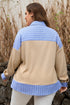 Striped Contrast Trim Patchwork Waffle Knit Long Sleeve Top