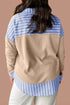 Striped Contrast Trim Patchwork Waffle Knit Long Sleeve Top