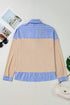 Striped Contrast Trim Patchwork Waffle Knit Long Sleeve Top