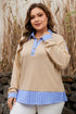 Striped Contrast Trim Patchwork Waffle Knit Long Sleeve Top