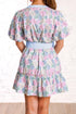 Striped Contrast Trim Puff Sleeve Bow Floral Dress