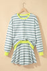 Striped Contrast Trim Ribbed Long Sleeve Shorts Set