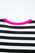 Striped Contrast Trim Ribbed Long Sleeve Shorts Set