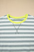 Striped Contrast Trim Ribbed Long Sleeve Shorts Set