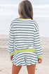Striped Contrast Trim Ribbed Long Sleeve Shorts Set