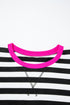 Striped Contrast Trim Ribbed Long Sleeve Shorts Set