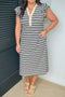 Striped Contrast Trim Ruffle Sleeve Shift Midi Dress