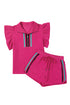 Striped Contrast Trim Ruffle Sleeve Zipped Collar Short Sets