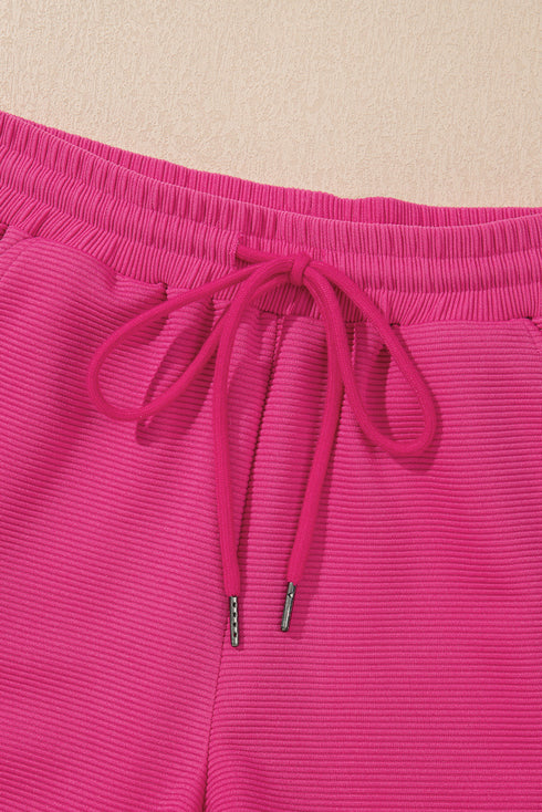Striped Contrast Trim Ruffle Sleeve Zipped Collar Short Sets