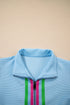 Striped Contrast Trim Ruffle Sleeve Zipped Collar Short Sets
