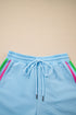 Striped Contrast Trim Ruffle Sleeve Zipped Collar Short Sets