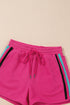 Striped Contrast Trim Ruffle Sleeve Zipped Collar Short Sets