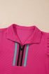 Striped Contrast Trim Ruffle Sleeve Zipped Collar Short Sets