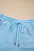 Striped Contrast Trim Ruffle Sleeve Zipped Collar Short Sets