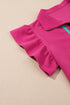 Striped Contrast Trim Ruffle Sleeve Zipped Collar Short Sets