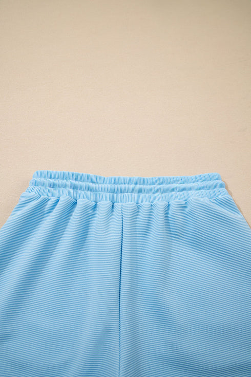 Striped Contrast Trim Ruffle Sleeve Zipped Collar Short Sets