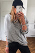 Striped Contrast Trim V Neck Drop Shoulder Sweatshirt
