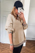 Striped Contrast Trim V Neck Drop Shoulder Sweatshirt