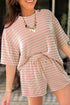 Striped Corded Rib Drawstring Elastic Waist Loose Short Set