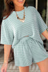 Striped Corded Rib Drawstring Elastic Waist Loose Short Set