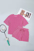 Striped Corded Rib Drawstring Elastic Waist Loose Short Set