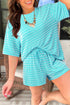 Striped Corded Rib Drawstring Elastic Waist Loose Short Set
