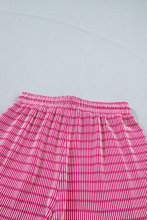 Striped Corded Rib Drawstring Elastic Waist Loose Short Set
