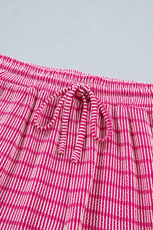Striped Corded Rib Drawstring Elastic Waist Loose Short Set