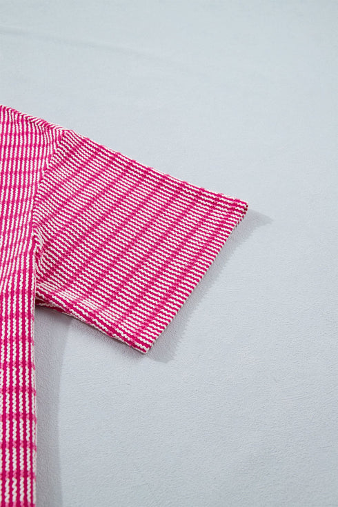 Striped Corded Rib Drawstring Elastic Waist Loose Short Set