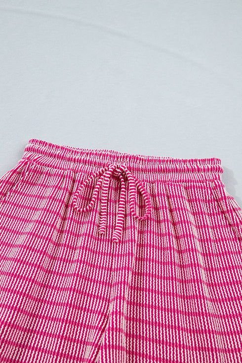 Striped Corded Rib Drawstring Elastic Waist Loose Short Set