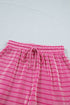 Striped Corded Rib Drawstring Elastic Waist Loose Short Set