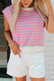 Striped Cotton Blend Crew Neck Cap Sleeve Daily T Shirt